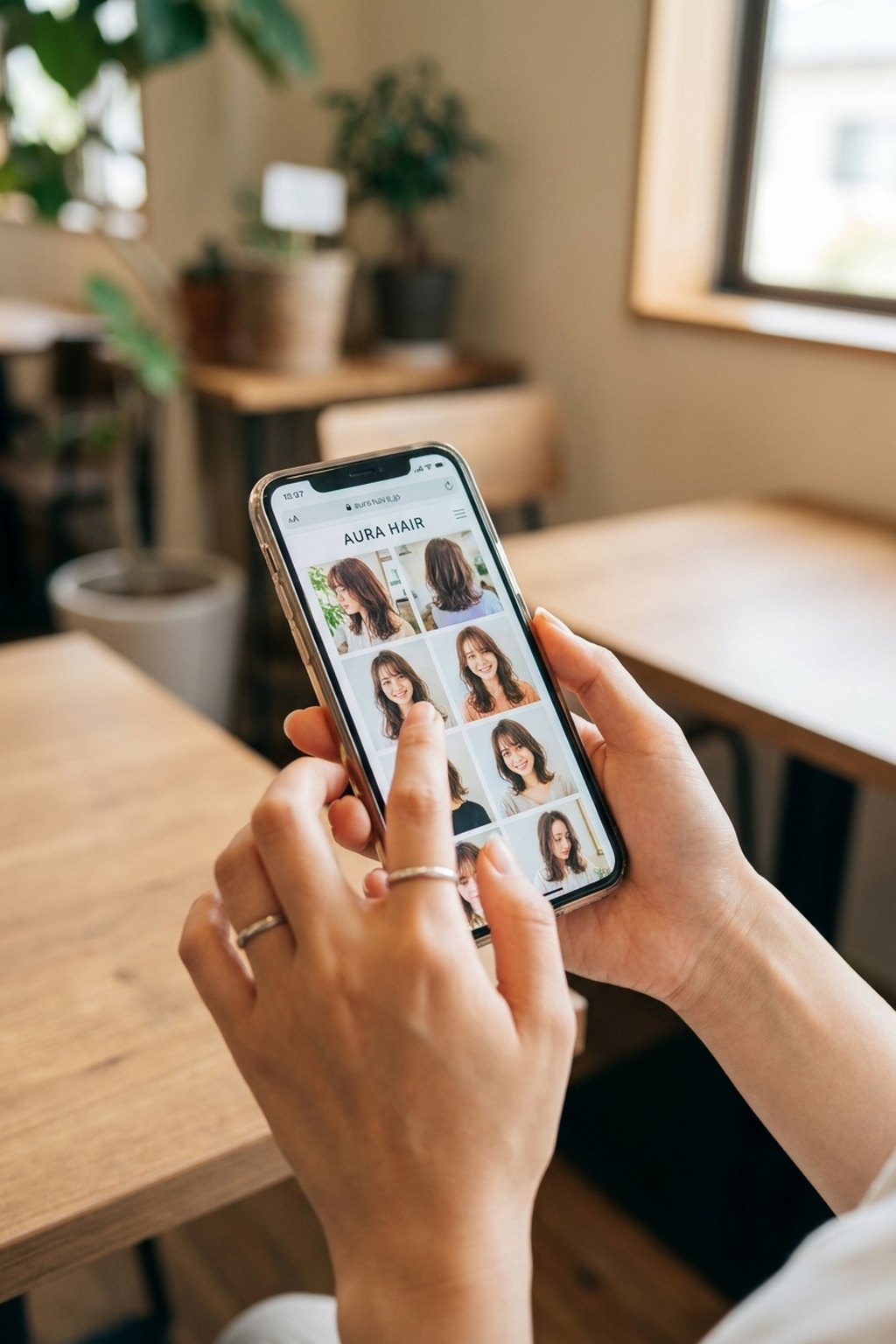 スマートフォンに表示された、新しいスタイル写真や投稿が並ぶ美容室のGoogleマップのプロフィール（イメージ）
